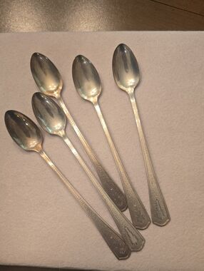 Vintage Beacon Miami Silver-plate Engraved Iced Tea Spoon Set - 5 Pieces   7.50"